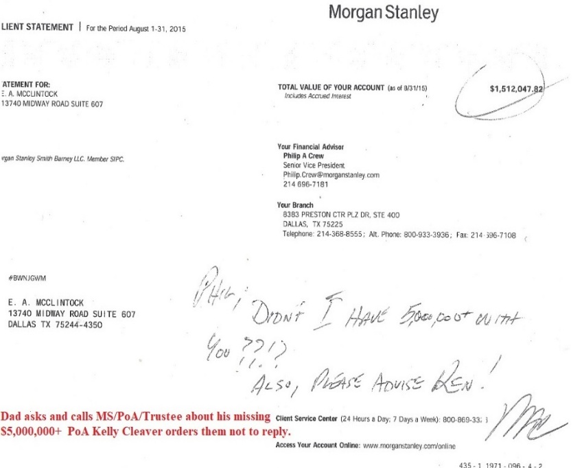 Morgan Stanley Statement with Dad's handwritten notes about missing $5,000,000+